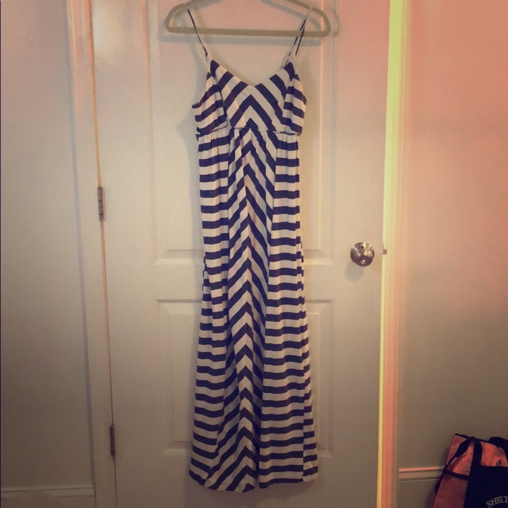 Gray and white maxi dress
